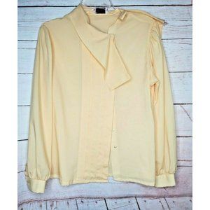 Vintage Judy Bond Yellow Rare Design Flare Collar Women's Blouse Full Button Up